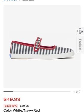 Keds White Navy Red Striped Mary Jane Flat